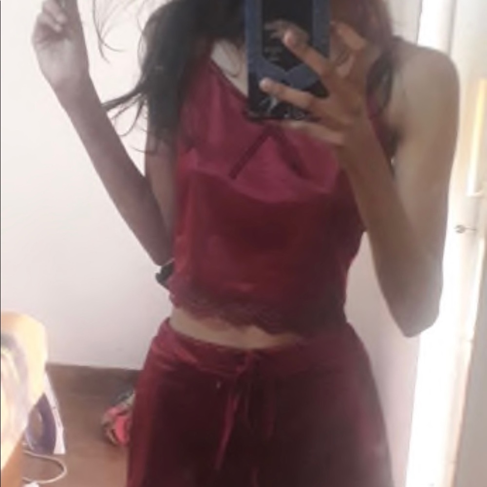 Maroon satin pajamas!